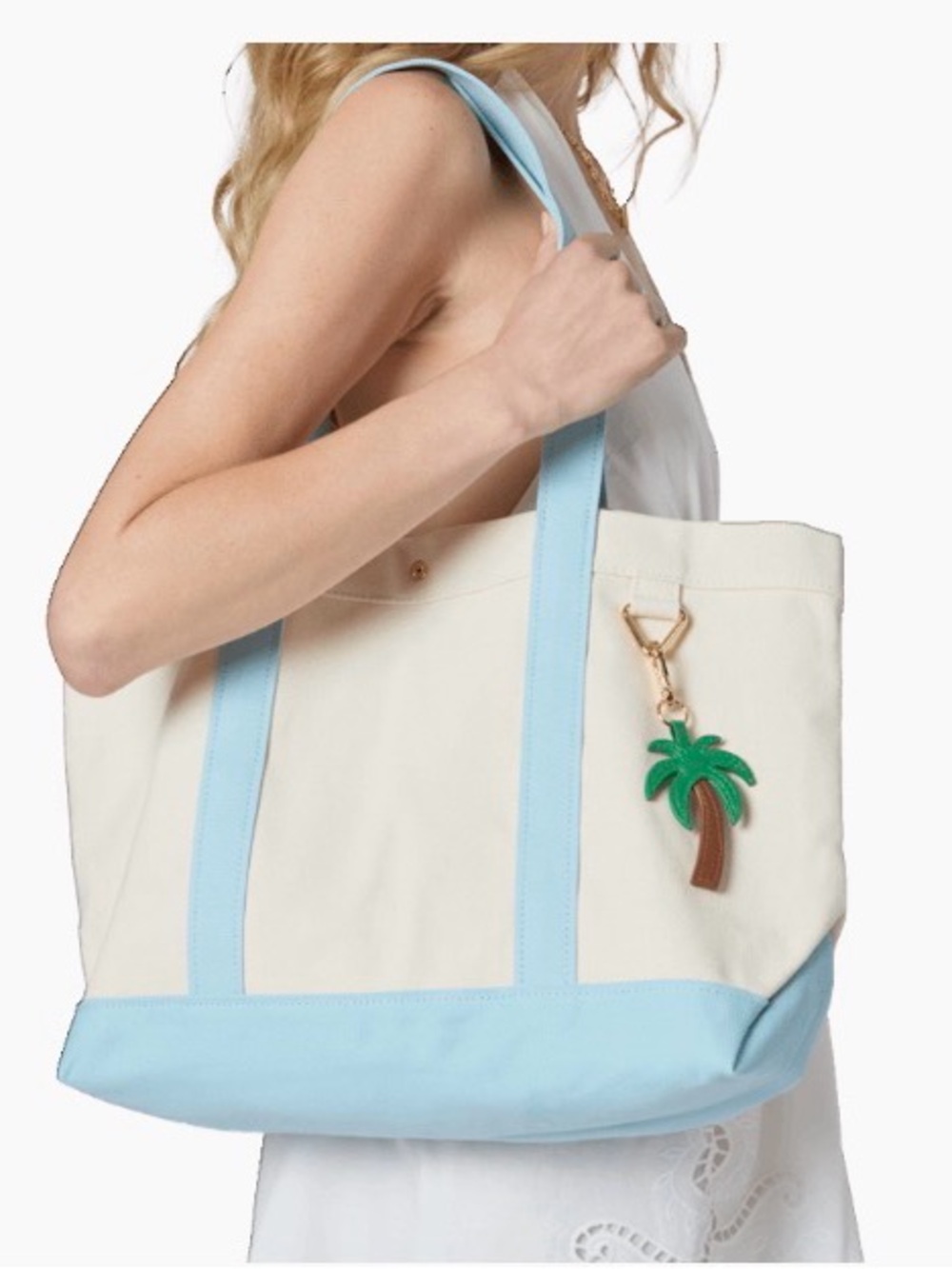 Baublebar Canvas Tote Bag with Light Blue Trim and Palm Charm - Picture 2 of 5